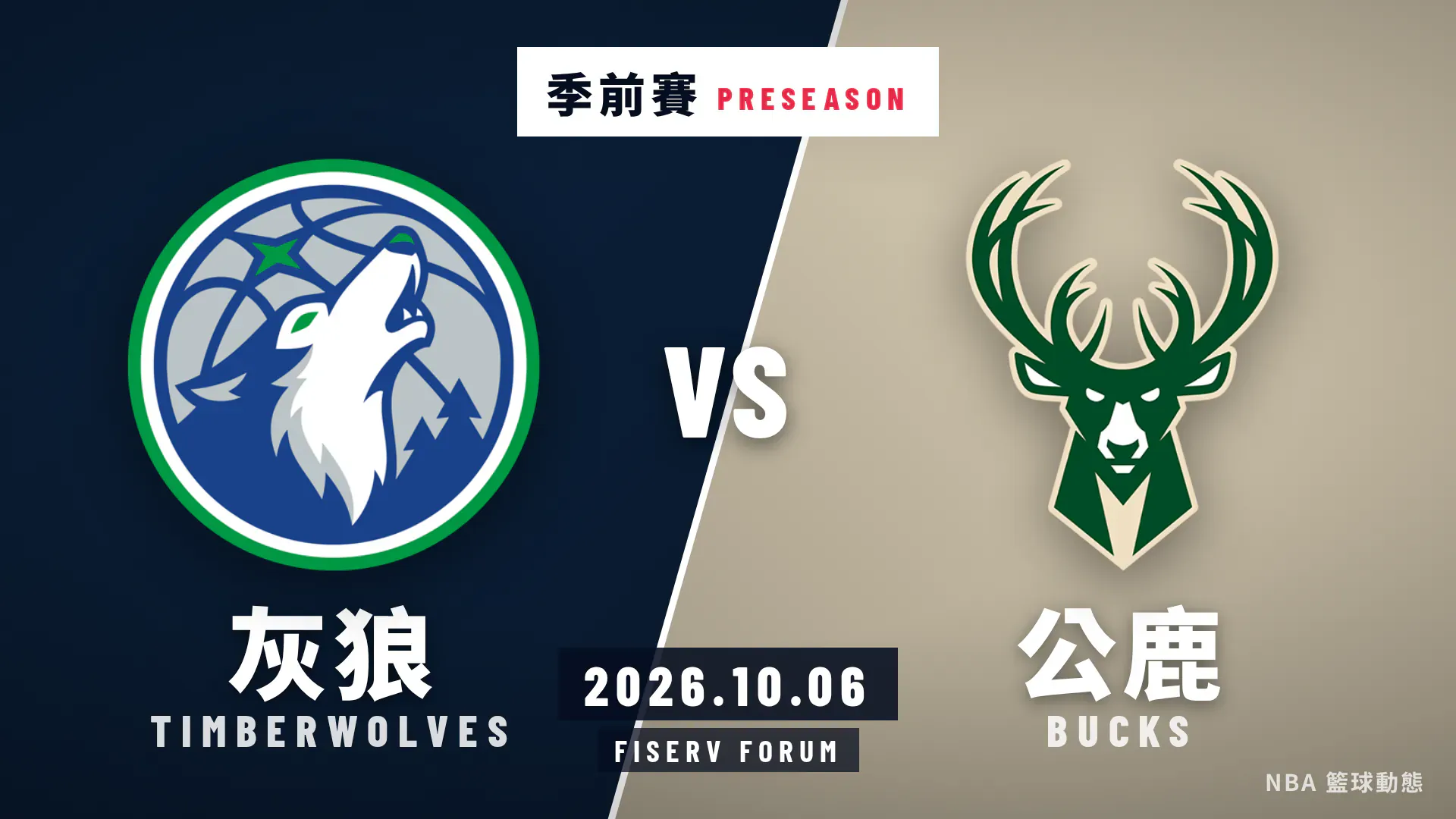 灰狼對公鹿 2026 年 10 月 6 日季前賽賽後戰報封面