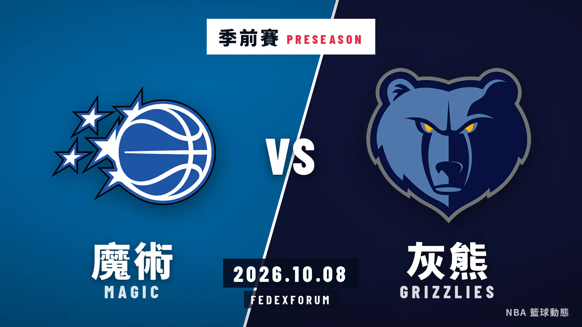 魔術對灰熊 2026 年 10 月 8 日季前賽賽後戰報封面